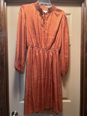 Chenault Burnt Orange Long-Sleeve Smocked Waist Dress